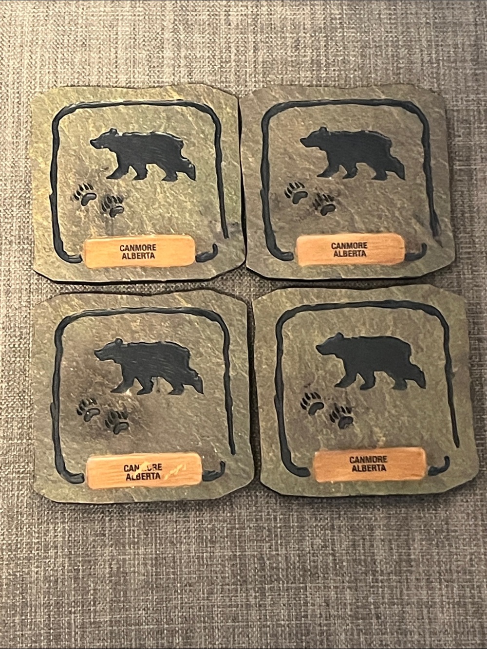 Demdaco Bear Slate Coasters - Set of 4 - Brown/Black